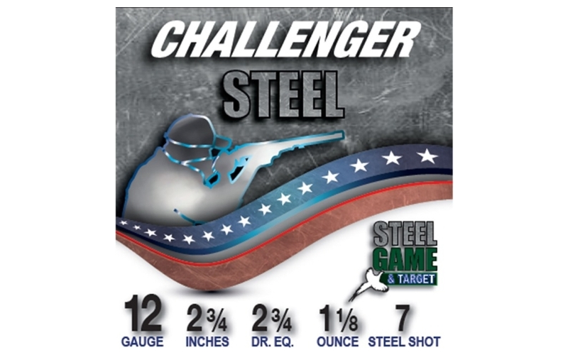 Challenger Ammo 12 gauge 2-3/4'' 1-1/8oz #7 steel shot 250/case