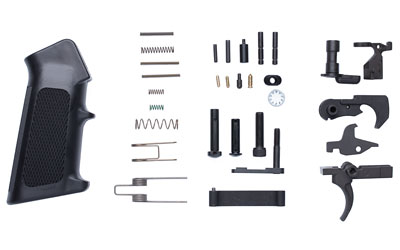 CMMG Lower Receiver Parts Kit, 223 Rem/556NATO, Black Finish, Includes Takedown Pin, Receiver Pivot Pin, Takedown Pin Detent (2), Takedown Pin Detent Spring (2), Hammer and Trigger Pin (2), Hammer Spring, Trigger Spring, Disconnect, Disconnect Spring, Safety Selector, Selector Detent, Lock Washer, Pistol Grip Screw, Hammer, Trigger, Pistol Grip, Magazine Catch, Magazine Catch Spring, Magazine Release Button, Trigger Guard Assembly, Bolt Catch, Bolt Catch Plunger, Bolt Catch Spring Pin, Bolt Catch Spring, Buffer Retainer, Buffer Retainer Spring 55CA6C5