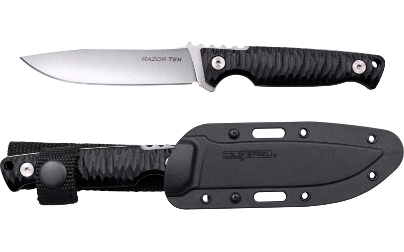 Cold Steel Razor Tek, Fixed Blade Knife, 4" Clip Point, Black GFN Handle, 4116 Stainless Steel, Satin Silver Blade, Secure-Ex Sheath CS-FX-4RZR