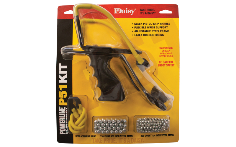 Daisy P51 Slingshot, Wrist Support, Includes Sling Shot, Replacement Band, 75CT-3/8" Steel Ammo, and 250CT-1/4" Steel Ammo 988153-442