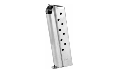 Ed Brown Magazine, 38 Super, 9 Rounds, Fits 1911, Includes 1 Thick and 1 Thin Base Pad, Stainless, Silver 849-38
