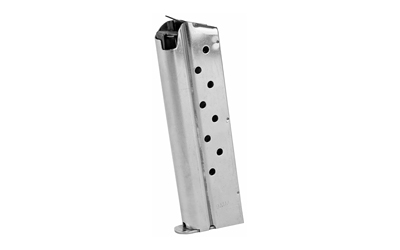 Ed Brown Magazine, 9MM, 9 Rounds, Fits 1911, Includes 1 Thick and 1 Thin Base Pad, Stainless, Silver 849