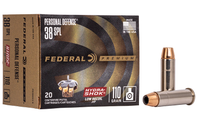 Federal Premium Personal Defense (LR), 38 Special, 110 Grain, Hydra-Shok Jacketed Hollow Point, Low Recoil, 20 Round Box PD38HS3H
