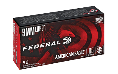 Federal American Eagle, 9MM, 115 Grain, Full Metal Jacket, 50 Round Box AE9DP