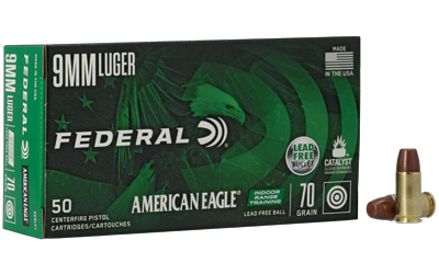 Federal American Eagle, Indoor Range Training, 9MM, 70 Grain, Lead Free Ball, 50 Round Box AE9LF1