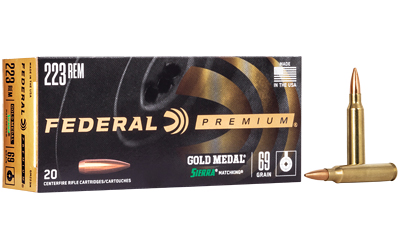 Federal Gold Medal Match, 223 Remington, 69 Grain, Boat Tail Hollow Point, 20 Round Box GM223M