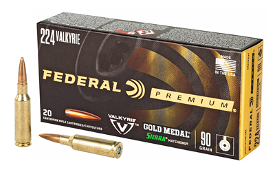 Federal Gold Medal, 224 Valkyrie, 90 Grain, Boat tail Hollow Point, 20 Round Box GM224VLK1