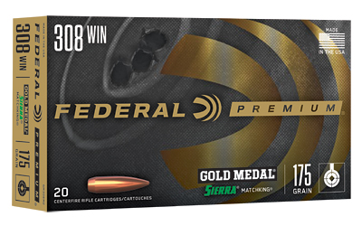 Federal Gold Medal Match, 308 Winchester, 175 Grain, Boat Tail Hollow Point, 20 Round Box GM308M2