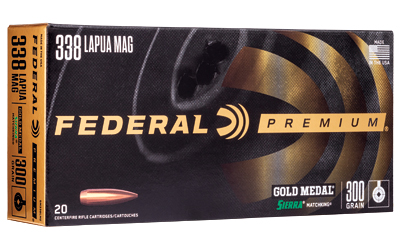 Federal Premium, Gold Medal Match King, 338 Lapua, 300 Grain, Boat Tail Hollow Point, 20 Round Box GM338LM2