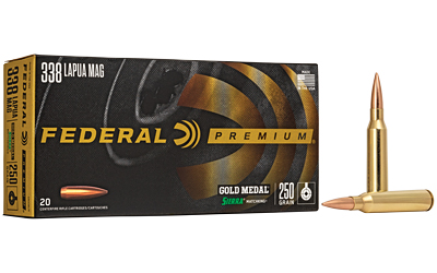 Federal Gold Medal, 338 Lapua 250 Grain, Boat Tail, Hollow Point, 20 Round Box GM338LM