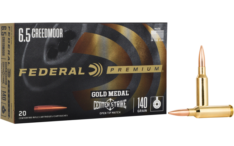 Federal Federal Premium, Gold Medal, 6.5 Creedmoor, 140 Grain, Open Tip Match, 20 Round Box GM65CRDOTM1
