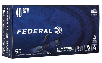 Federal Syntech Defense with Catalyst Clean Burning Primer, 40 S&W, 175 Grain, Semi Jacketed Hollow Point, 50 Round Box S40SJT2