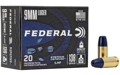 Federal Syntech Defense with Catalyst Clean Burning Primer, 9MM, 138 Grain, Semi Jacketed Hollow Point, 20 Round Box S9SJT1