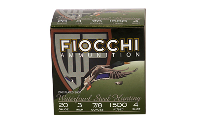 Fiocchi Ammunition Flyway Steel, Waterfowl, 20 Gauge, 3", #4, Steel Shot, 25 Round Box 203ST4