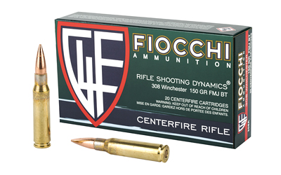 Fiocchi Ammunition Rifle, 308WIN, 150 Grain, Full Metal Jacket Boat Tail, 20 Round Box 308A