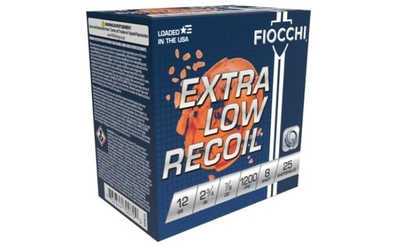 Fiocchi 12ga 2 3/4" 7/8oz #8 low recoil trainer 25rd