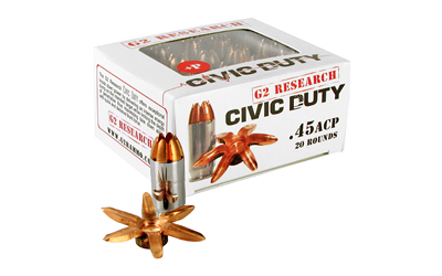 G2 Research Civic Duty, 45ACP, 164 Grain, Lead Free Copper, 20 Round Box, California Certified Nonlead Ammunition G00617