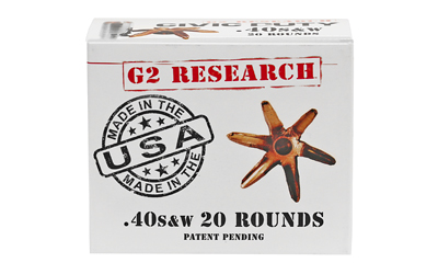 G2 Research Civic Duty, 40S&W, 122 Grain, Lead Free Copper, 20 Round Box, California Certified Nonlead Ammunition G00620