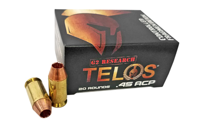 G2 Research Telos, 45ACP, 160 Grain, Lead Free Copper, 20 Round Box, California Certified Nonlead Ammunition G00629