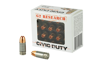 G2 Research Civic Duty, 9MM, 94 Grain, Lead Free Copper, 20 Round Box, California Certified Nonlead Ammunition 06025