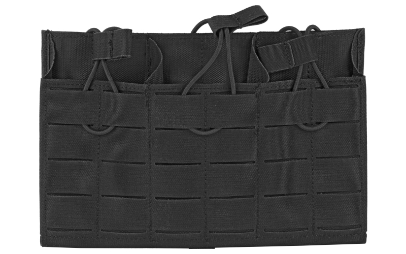 Grey Ghost Gear Compact Triple Mag Panel 5.56, Mag Pouch, Fits AR-15 Magazines, Laminate Nylon, Includes a Bungee Retention Strap to Allow for Silent Removal of your Magazine, Attaches to any MOLLE/PALS Style Webbing with the Included MALICE Clips, Black GTG0384-2