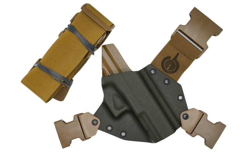 GunfightersINC Kenai Chest Holster, Kydex Shell, Nylon Harness, Fits 5" 1911 Government Models with Rail, Gray Shell, Coyote Brown Harness, Right Hand KN-1911GR-040221