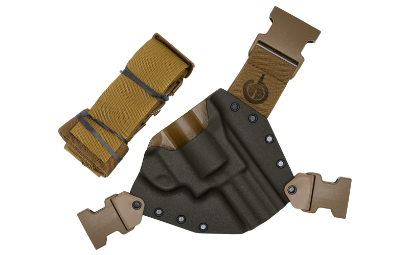 GunfightersINC Kenai Chest Holster, Kydex Shell, Nylon Harness, Fits Smith & Wesson L-Frame Revolver, Gray Shell, Coyote Brown Harness, Right Hand KN-SWL-040221