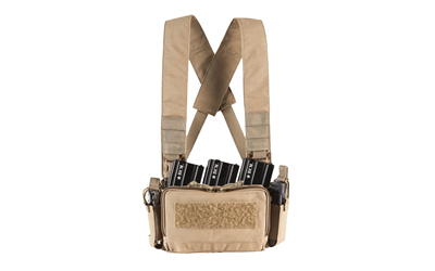 Haley Strategic Partners D3CR Micro, Chest Rig, Nylon Construction, Coyote Brown, Includes (1) Large Open Pouch, (2) Pistol Magazines, (1) Pouch & X-Harness D3CRM-1-1-COY
