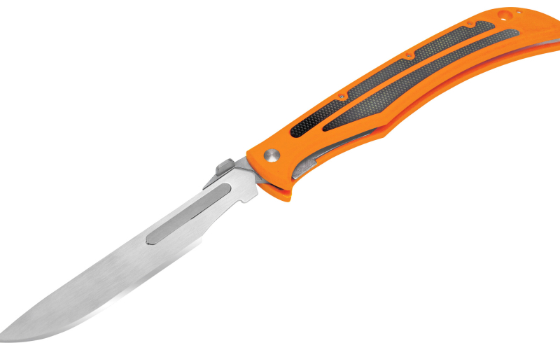 Havalon Baracuta Blaze, Folding Knife, Liner Lock, 4.375" Stainless Steel Blade, Bright Orange Handle with Black Inlay, OAL 10 3/8", Includes 5 Additional Blades and Nylon Holster XTC-115BLAZE