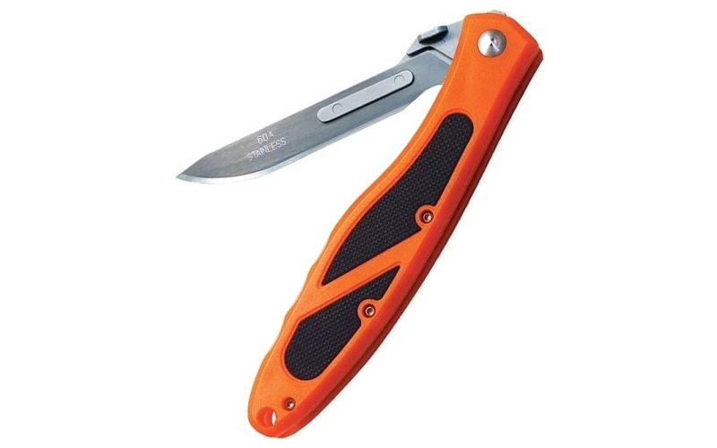 Havalon Piranta Edge, Folding Knife, Liner Lock, 2.75" Stainless Steel Blade, Orange ABS Handle with Black Rubber Inlay, OAL 7 1/4", Includes 12 Additional Blades and Nylon Holster XTC-60AEDGE