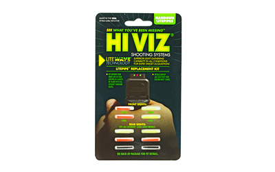 Hi-Viz LiteWave Handgun Replacement LitePipe Set. Includes Green and Red Front LitePipes in Two Sizes, Plus Green, Red and Black Rear LitePipes in One Size. Fits Any LiteWave Sight. LWH-KIT