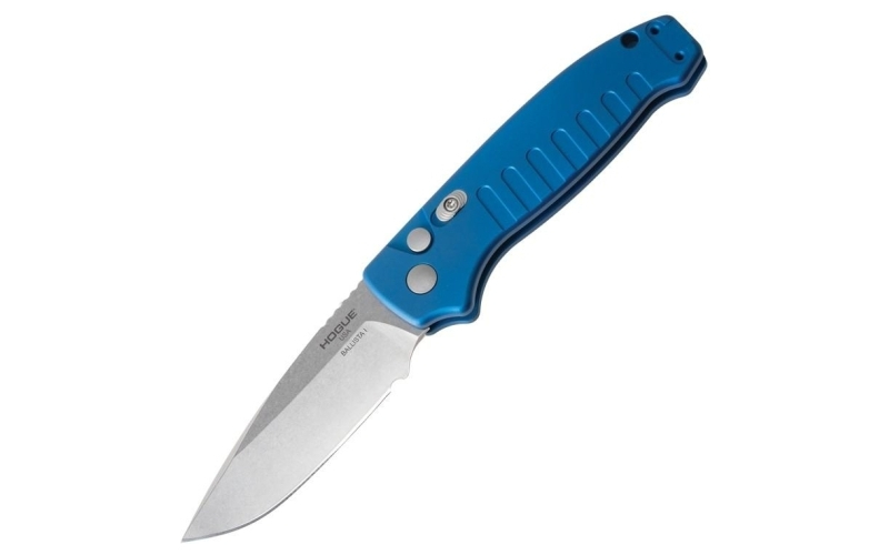 Hogue ballista i automated folder knife 3 1/2" drop point blade blue
