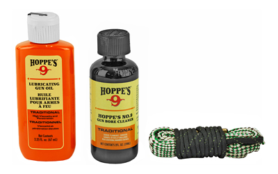 Hoppe's 1-2-3 Done! Cleaning Kit, .30 Cal Rifle, Clam Pack, Includes BoreSnake, Solvent, and Oil 110030