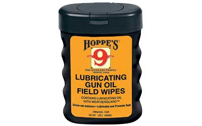 Hoppe's Lubricating Gun Oil Field Wipes, Fifty 3" x 5" Towelettes, Plastic Container 1631