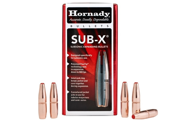 Hornady Sub-x 30 cal. (0.308'') 190g polymer tip boat tail 100/box