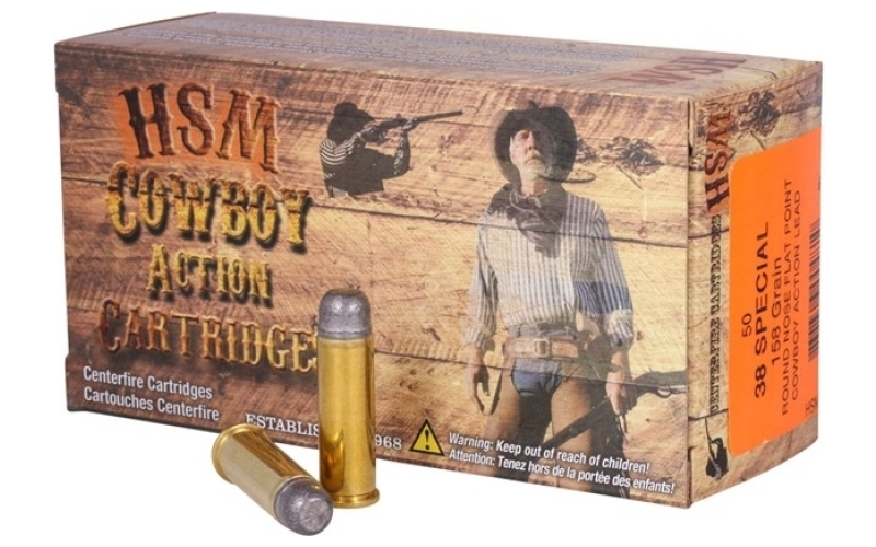 Hsm Ammunition 38 special 158gr round nose flat point 50/box