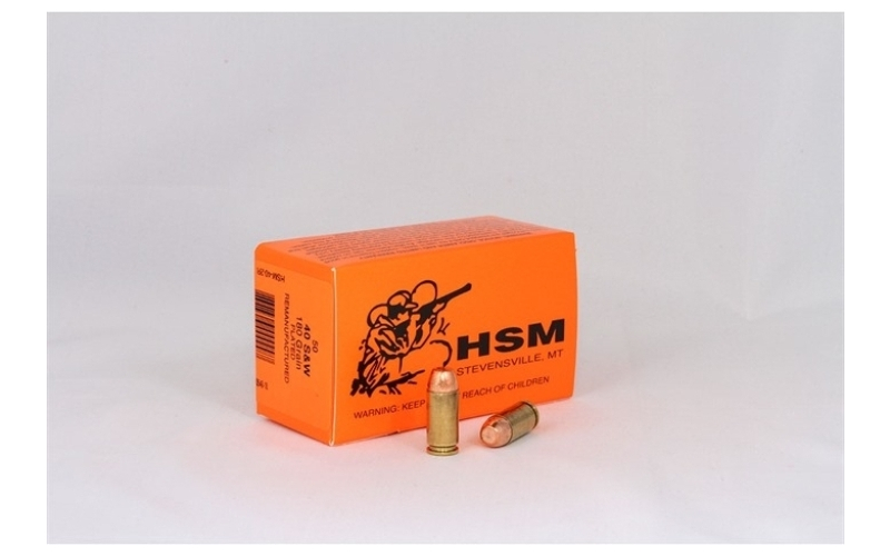 Hsm Ammunition 40 s&w 180gr plated round nose flat point 50/box