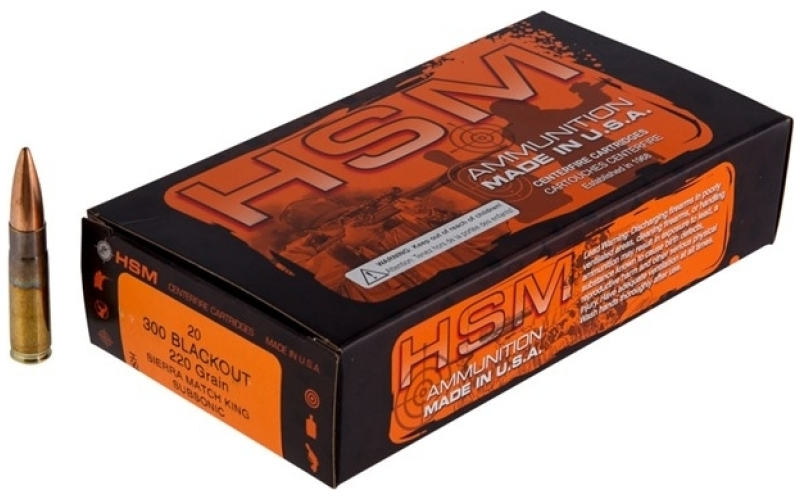 Hsm Ammunition 300 aac blackout 220gr hollow point boat tail 20/box