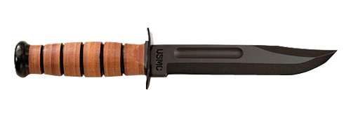 KA-BAR Knives KA-BAR, USMC, Fixed Blade Knife, 7" Blade Length, 11.875" Overall Length, Clip Point, Plain Edge, 1095 Cro-Van/Black, Brown Leather, Leather Sheath 1217