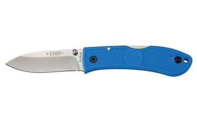 KA-BAR Knives Dozier, Folding Knife, 3" Blade Length, 7.25" Overall Length, AUS 8A Stainless Steel, Satin Finish, Silver, Blue Zytel Grip, Plain Edge, Thumb Stud/Reversible Pocket Clip 4062BL