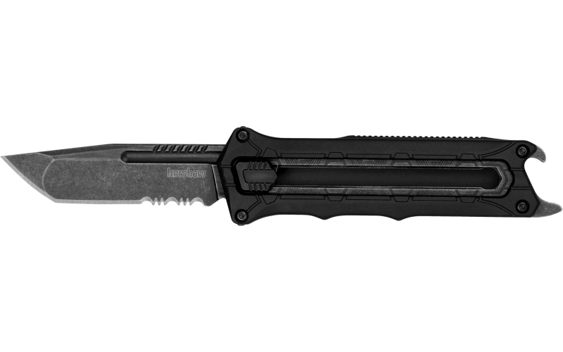 Kershaw Kershaw Interstellar, Manual Out The Front, 2.7", Combination Blade, Blackwash Finish, 8Cr13MoV Construction, Glass Filled Nylon Handle, Black 1195