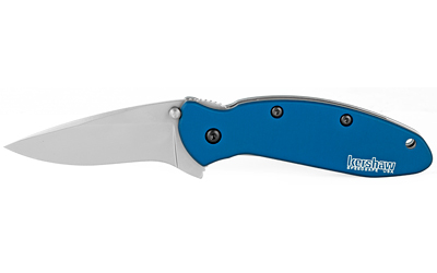 Kershaw Scallion, 2.4", Assisted Folding Knife, Clip Point, Plain Edge, 420HC/Satin, Anodized Aluminum, Thumb Stud/Pocket Clip, Navy Blue 1620NB