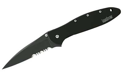 Kershaw Leek, 3" Assisted Folding Knife, Clip Point, Combo Edge, 14C28N/Satin, Black DLC 410 Stainless, Thumb Stud/Pocket Clip 1660CKTST
