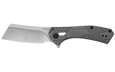 Kershaw Static, 3.9" Folding Knife, Cleaver, Plain Edge, 8Cr13MoV With Satin Flats, Stainless Steel Handle with PVD Finish 3445