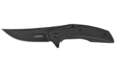 Kershaw OURIGHT-BLACK, Folding Knife, Plain Edge, Trailing Point, 3" Blade, Black PVD Finish, Sandvix 8Cr13MoV, Black Stainless Steel Handle with G10 Overlay, SpeedSafe, Flipper, Frame Lock, Tip-Down Carry 8320BLK