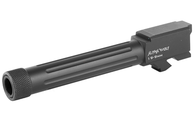 Lone Wolf Distributors AlphaWolf Barrel, 9MM, Salt Bath Nitride Coated, Threaded/Fluted, 416R Stainless Steel, 1/2x28 TPI, For Glock 19, Includes Thread Protector, Made in the USA AW-19TH