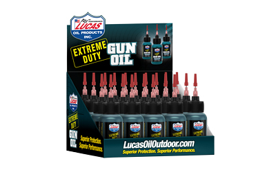 Lucas Oil Extreme Duty, Liquid Gun Oil, 1oz, 20/Pack, Plastic, Includes Counter Top Display 10875-20