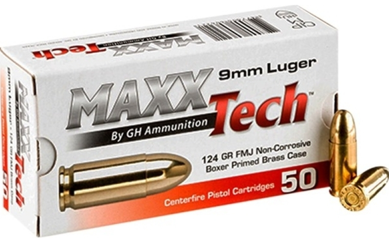 Maxx Tech 9mm luger 124gr full metal jacket 50/box