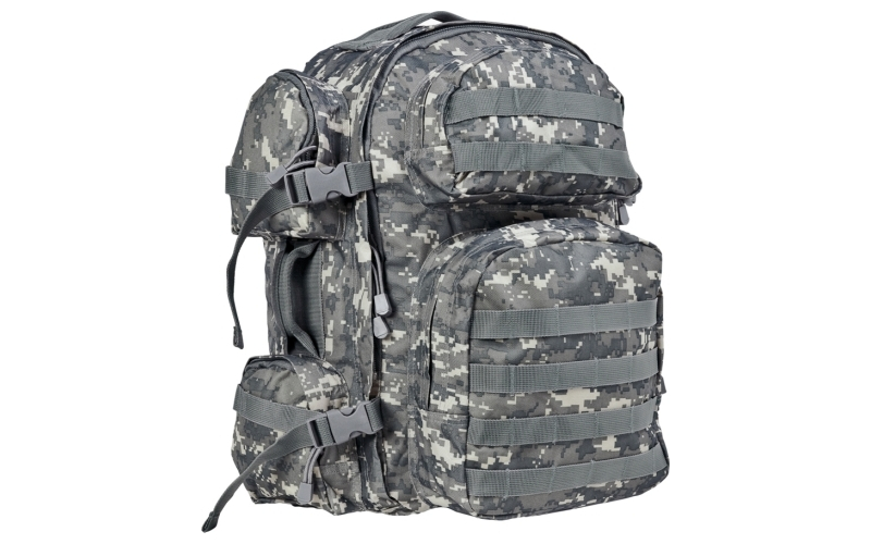 NCSTAR Tactical Backpack, 18" x 12" x 6" Main Compartment, Nylon, Gray Digital Camo, Adjustable Shoulder Straps, Exterior PALS/ MOLLE Webbing, Hydration Bladder Compatible CBD2911