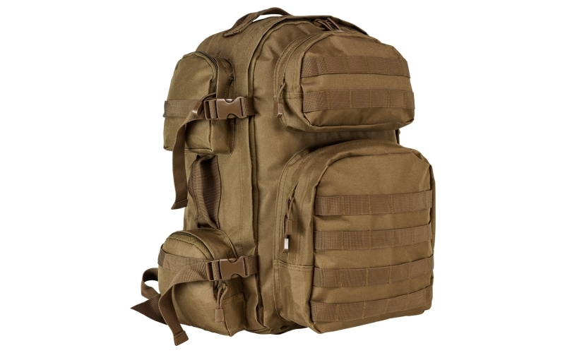 NCSTAR Tactical Backpack, 18" x 12" x 6" Main Compartment, Nylon, Tan, Adjustable Shoulder Straps, Exterior PALS/ MOLLE Webbing, Hydration Bladder Compatible CBT2911